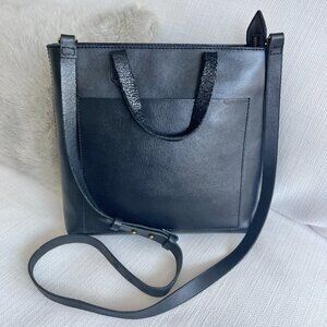 Madewell Leather Transport Tote Black Top Zip Crossbody Top Handle Bag